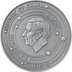 SATURN SYSTEM SOLARNY 2 OZ 10 CEDIS SREBRNA MONETA GHANA 2025
