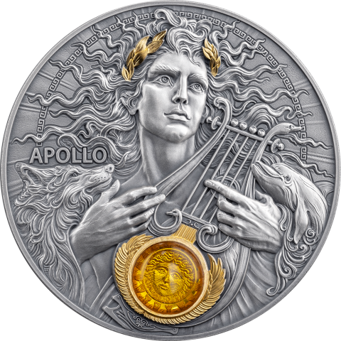 APOLLO DIVINE FACES OF THE SUN 3 OZ 5 DOLLARS SILVER COIN NIUE 2025
