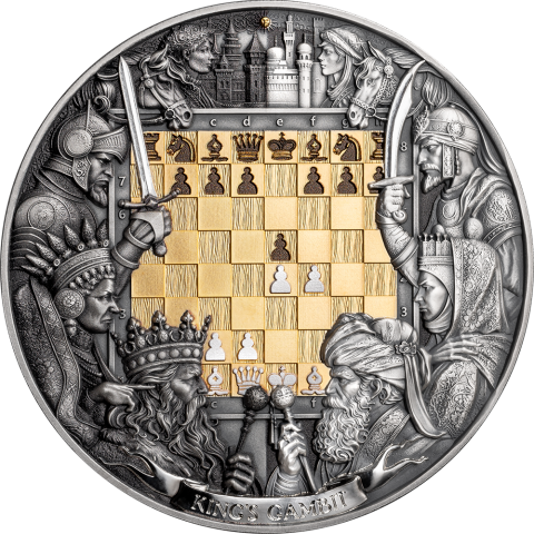 KING'S GAMBIT CHESS BATTLE 3 OZ 7 DOLLARS SILVER COIN NIUE 2025
