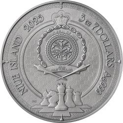 KING'S GAMBIT CHESS BATTLE 3 OZ 7 DOLLARS SILVER COIN NIUE 2025