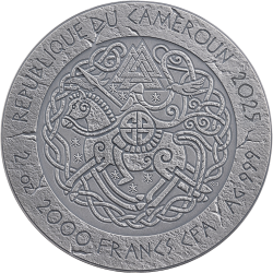 KING CNUT THE GREAT THE WAY TO VALHALLA 2 OZ 2000 FRANCS SILVER COIN CAMEROON 2025