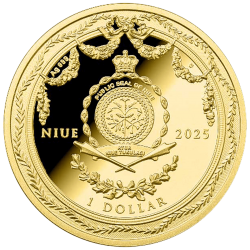 GOLDEN TABLE CLOCK FABERGE ART 1 OZ 1 DOLLAR SILVER COIN GOLD PLATED NIUE 2024