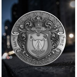 AL CAPONE - IMPERIA ZBRODNI - 2 OZ 2000 FRANCS SREBRNA MONETA KAMERUN 2025